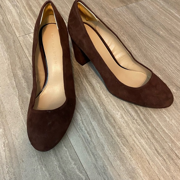 H by Halston Brown Suede Block Heels Pumps Leather Women Size 9.5 M - Picture 1 of 9